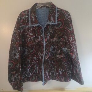 Brown Paisley Reversible Quilted Jacket Button Cottage Core Grannycore Womens